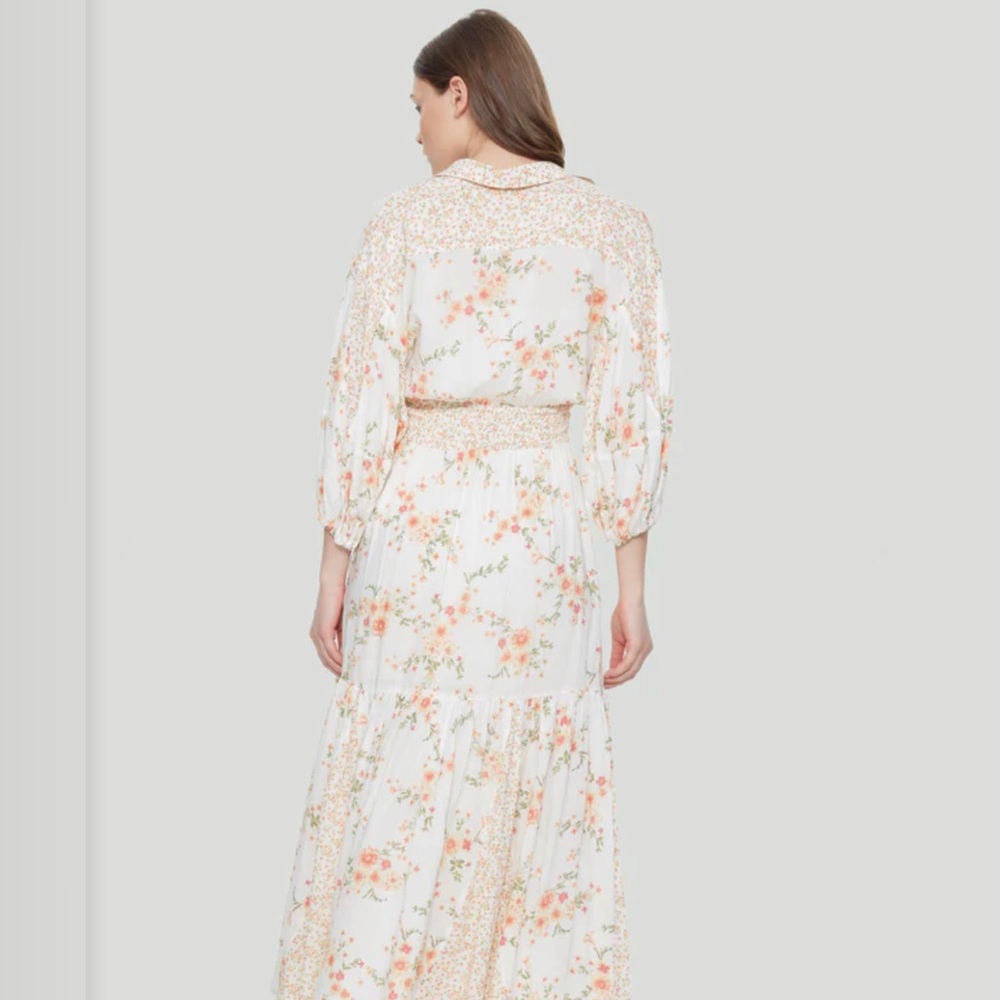 Dex Floral Maxi Shirt Dress Smocked Waist *never worn*